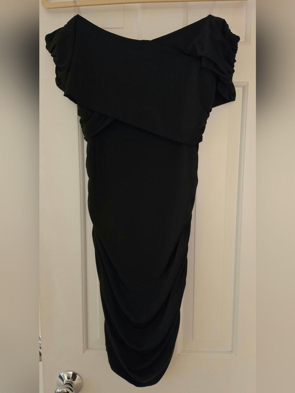 Windsor Off-Shoulder Black Midi Draped Dress